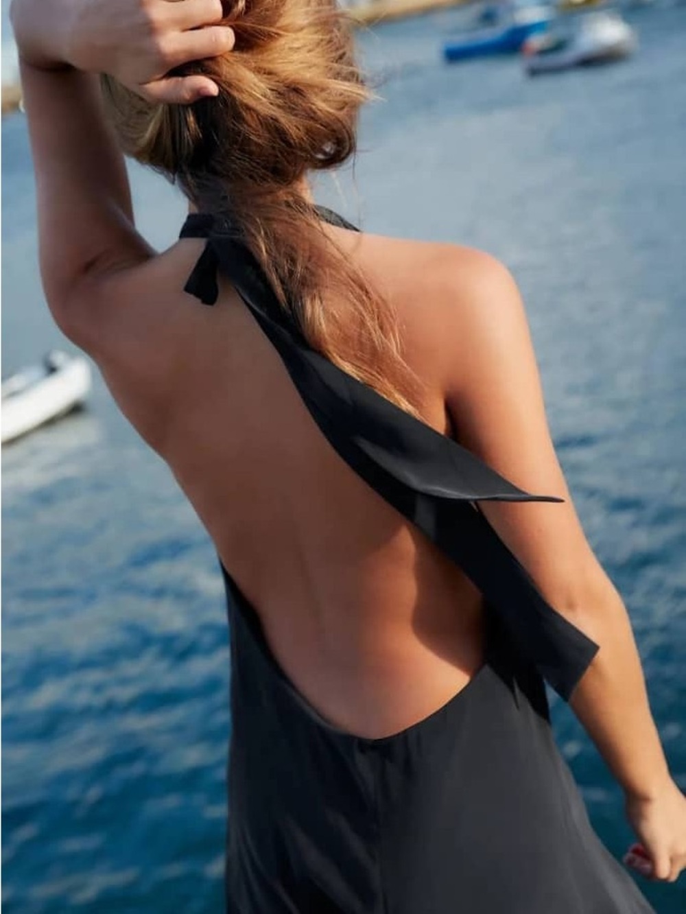 Zara Halter Tie Midi Dress Black Open Back V Neck Size S NWOT 0/4772/216/800/02 - Picture 4 of 10